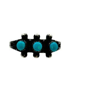 Vintage Sterling Silver Snake Eye Turquoise Ring Size 3.75 Fred Harvey Era